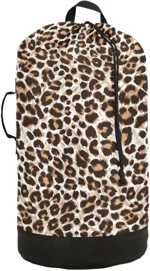 Leopard Cheetah Print Animal Laundry Backpack Bag with Drawstring Closure Waterproof Laundry Bag Laundry Hamper Clothes Storage for College Travel Laundromat Apartment