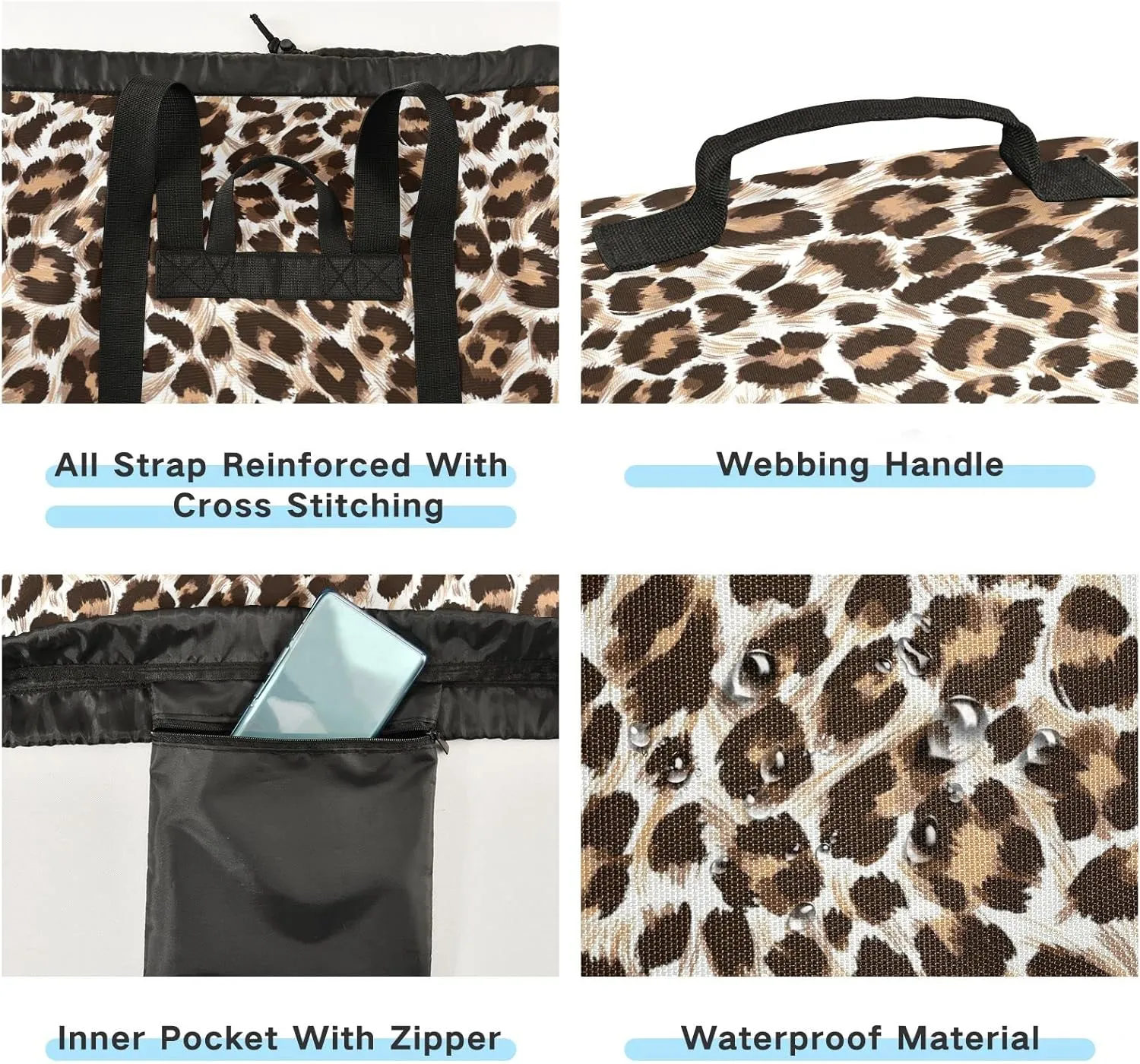 Leopard Cheetah Print Animal Laundry Backpack Bag with Drawstring Closure Waterproof Laundry Bag Laundry Hamper Clothes Storage for College Travel Laundromat Apartment