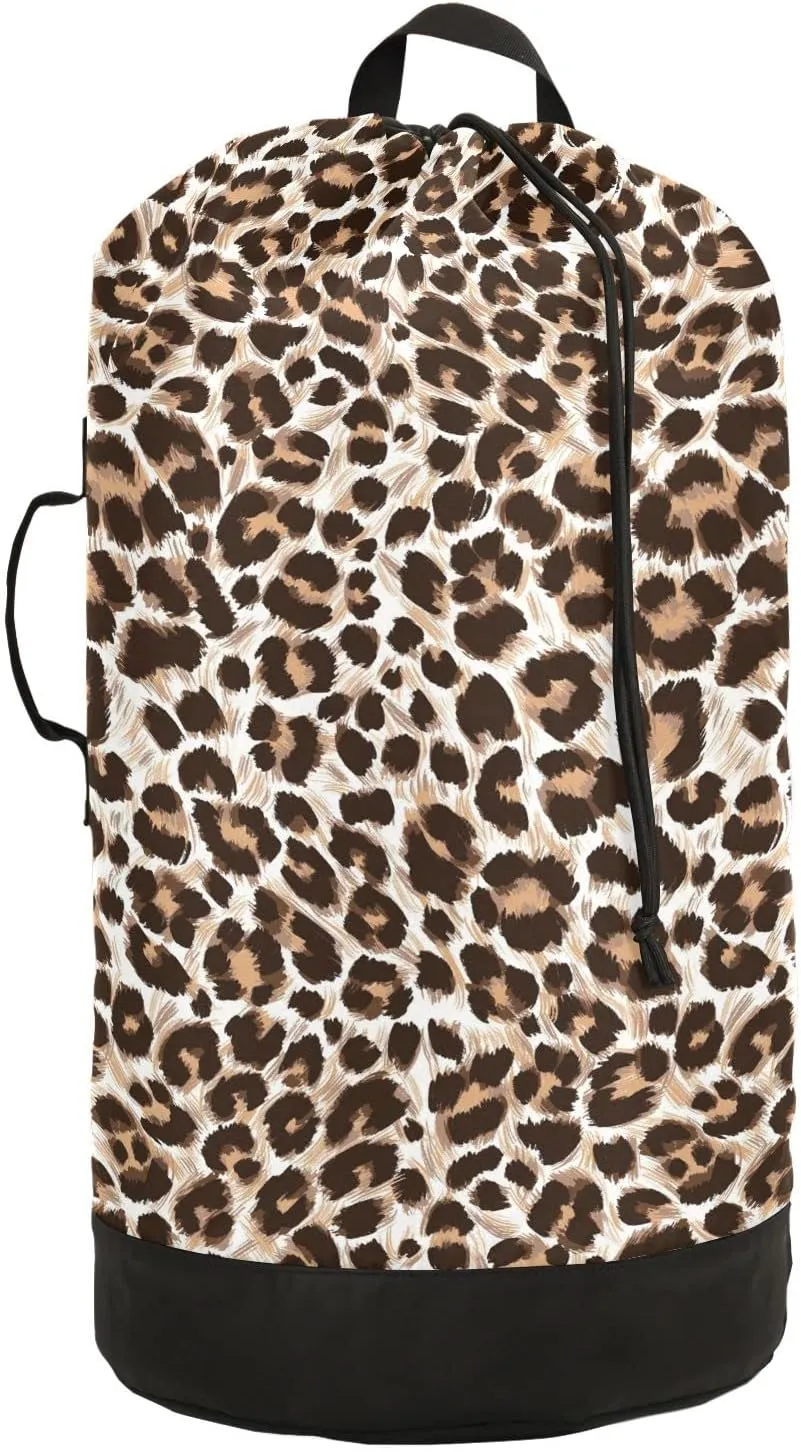 Leopard Cheetah Print Animal Laundry Backpack Bag with Drawstring Closure Waterproof Laundry Bag Laundry Hamper Clothes Storage for College Travel Laundromat Apartment
