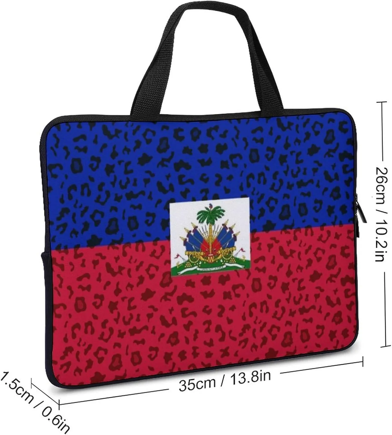 Leopard Print Haiti Flag Laptop Bag Laptop Case Computer Messenger Bag with Adjustable Shoulder Strap