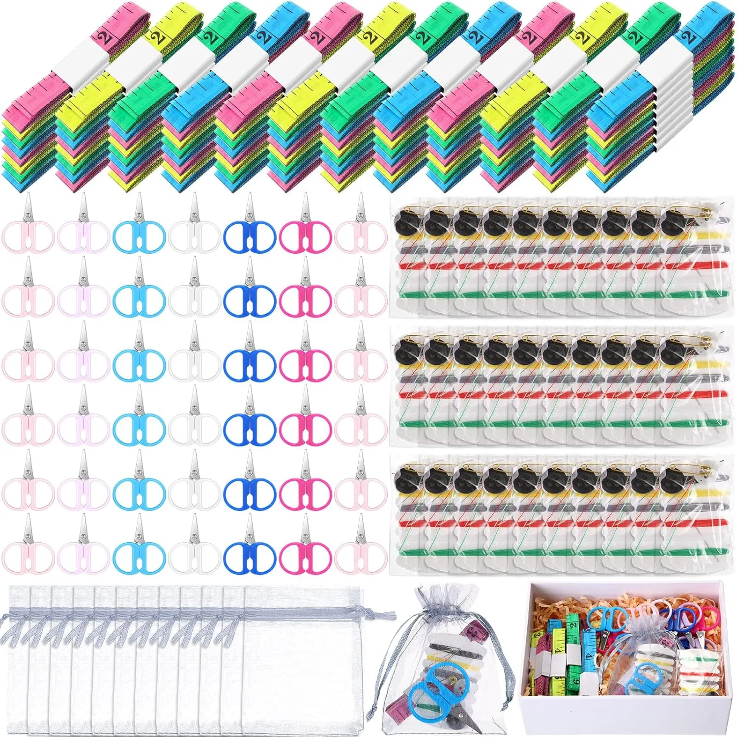 Leyndo 384 Pcs Child Box Travel Sewing Kits Mini Sewing Kit Portable Sewing Kit Small Sewing Kit Travel Size with Tape Measure Scissors Bulk Emergency Kit for Repairing Home Hotel Necessities