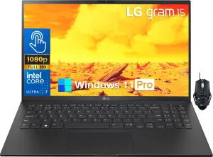 LG gram 15 Business Laptop, 15.6" FHD IPS Touchscreen, 16-Core Intel Ultra 7 155H, 16 GB RAM, 2 TB SSD, Intel Arc Graphics, Backlit KB, Wi-Fi 6E, Win11 Pro & Office Pro Lifetime License,Patented Mouse