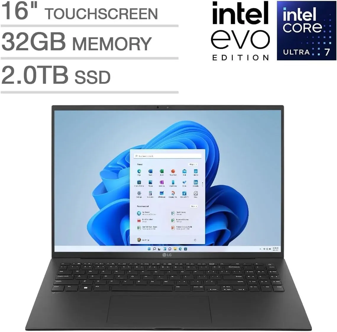 LG Gram 16 Lightweight Business Laptop, 16" WQXGA Touchscreen, Office, Intel Evo Edition Ultra 7-155H, 32 GB RAM, 2 TB SSD, Intel ARC GPU, Backlit KB, 4 Thunderbolt, Wi-Fi 6E, Windows 11 Pro