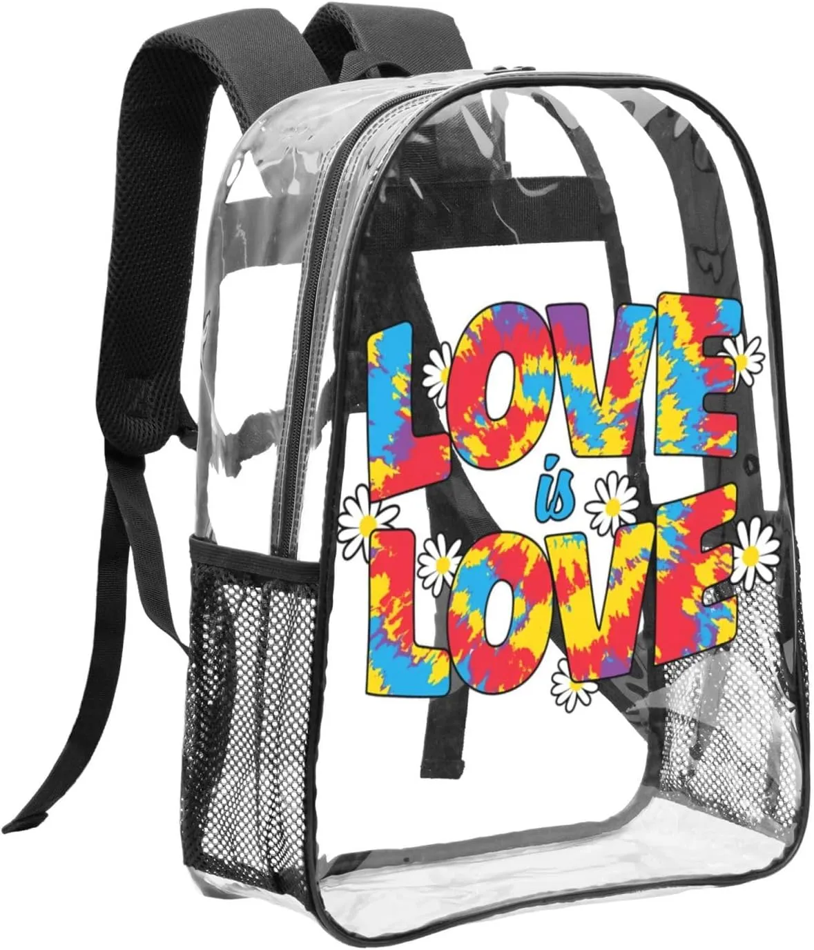 LGBT Pride Rainbow Gay Love Is Love Colorful 16 Inch Clear PVC Backpacks Transparent Backpack Multipurpose Double Shoulder Bag for Men Women Gifts