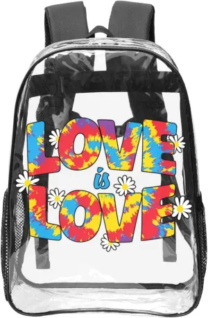 LGBT Pride Rainbow Gay Love Is Love Colorful 16 Inch Clear PVC Backpacks Transparent Backpack Multipurpose Double Shoulder Bag for Men Women Gifts