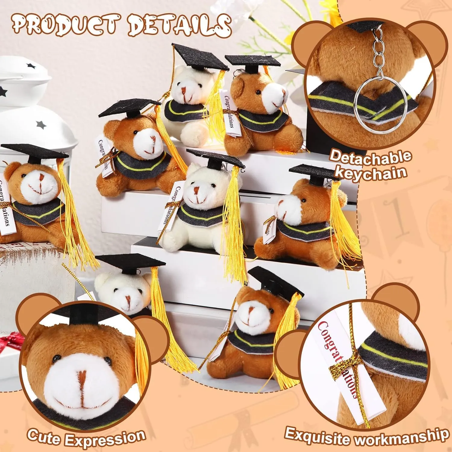 Libima 32 Pcs Mini Graduation Bear Bulk Graduation Teddies Bear Class of 2025 Mixed Color 2.76 Inch Tiny Graduation Bear Plush Kindergarten Graduation Gifts(Black Cap)