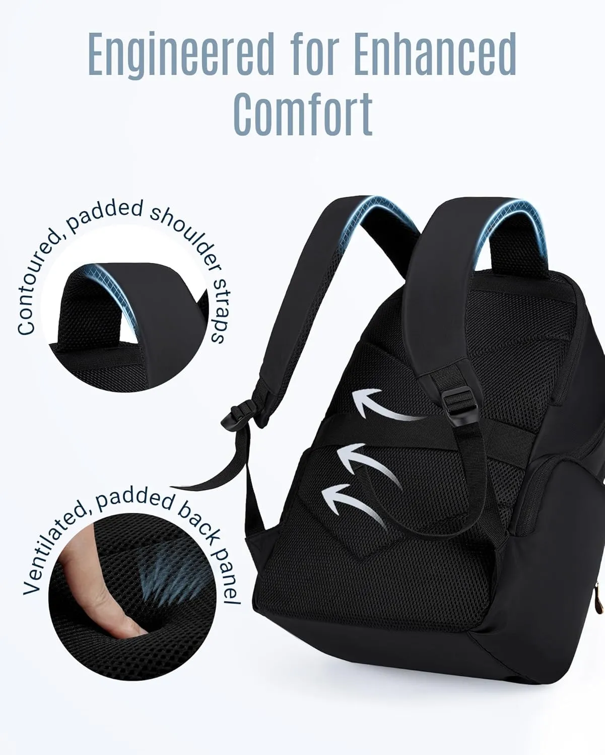 LIGHT FLIGHT Laptop Backpack for Women, 15.6 Inch Work Bag Business Backpack with laptop compartment, Water Resistant Travel Bags Casual Daypacks for College, Large Capacity Backpacks for Travel-Black