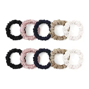 LILYSILK Pure Silk Scrunchies for Women Colorful Hair Bow Ties- Girls- Unique Bobble Elastics Hair Scrunchy- Soft Cute (10pc-Mini)