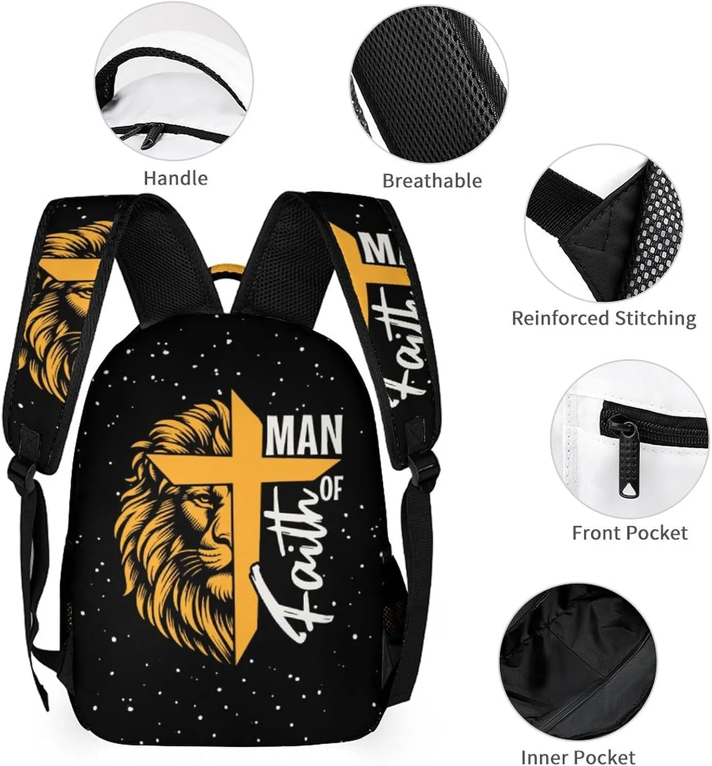 Lion Backpack with Lunch Box & Pencil Case, 16 Inch Cute Lions Themed Bookbag, Adjustable Lightweight Large Capacity, Colorful Daily Casual Backpacks Set with Lunch Bag