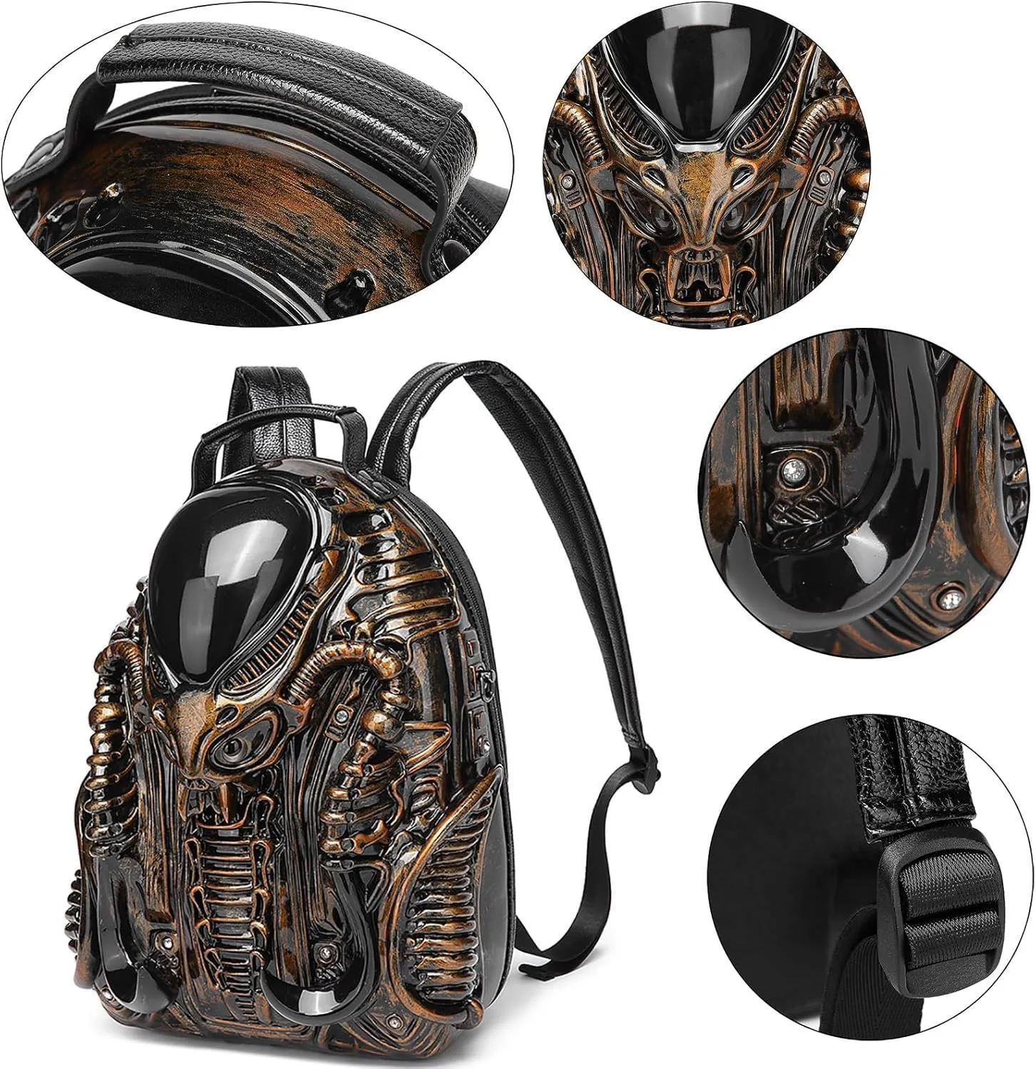 LipSki 3D Xenomorph Shaped Backpack, Steam Punk for Men or Women Y2K Personality Travel Handbag PVC Unique Novelty Alien Purse (red)