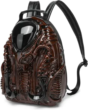LipSki 3D Xenomorph Shaped Backpack, Steam Punk for Men or Women Y2K Personality Travel Handbag PVC Unique Novelty Alien Purse (red)