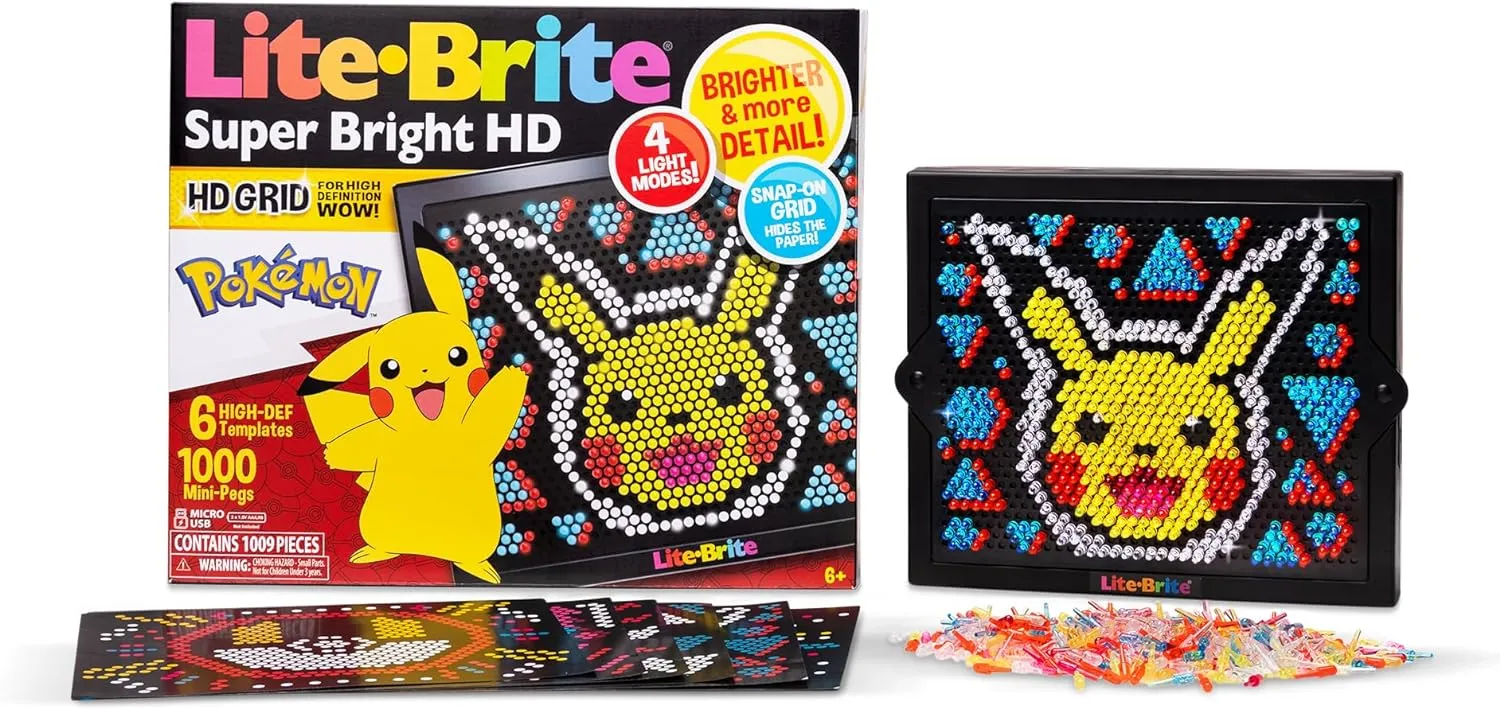 Lite Brite Super Bright HD, Pokemon Edition - Creative Retro Light-Up Screen – Educational Play for Children, Enhances Creativity, Gift for Boys and Girls Ages 6 