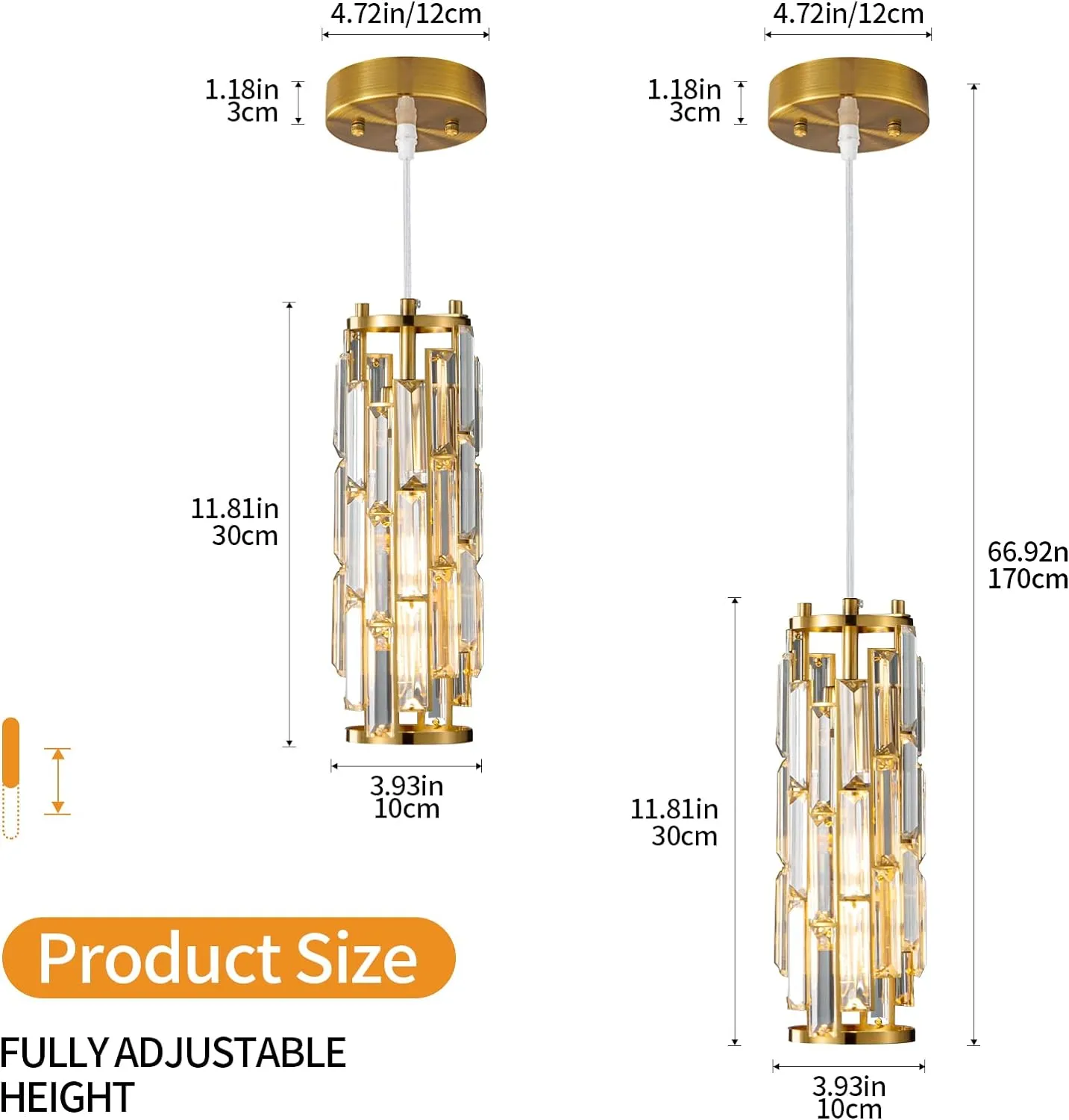 LMQNINE Pendant Lights Modern Gold Pendant Light Mini Crystal Chandelier Pendant Lighting for Kitchen Island Dinning Room Bedroom Kitchen Sink Lighting (Gold 3-Pack)