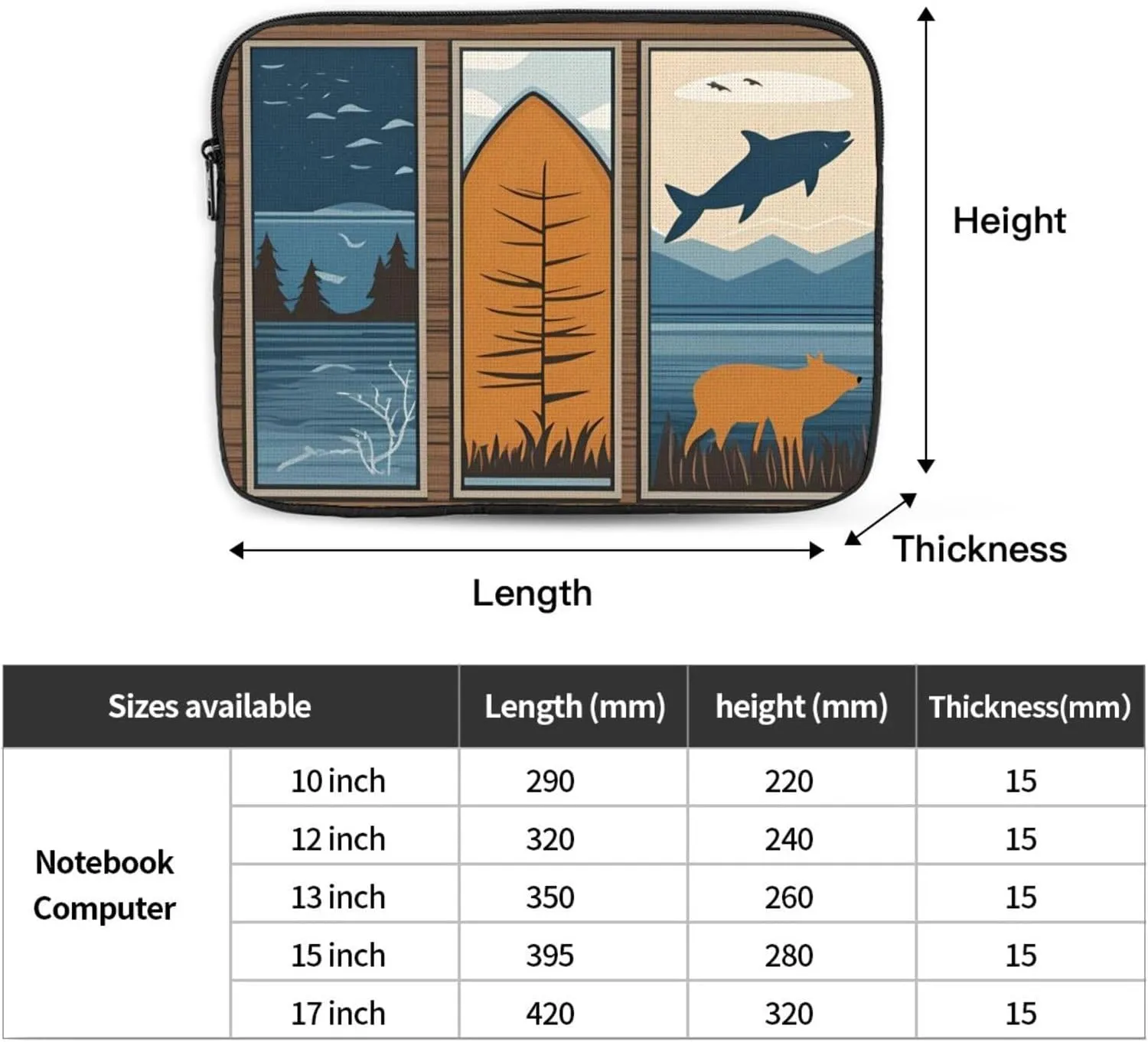Lodge Bear Deer Fish Pattern Shockproof Portable Laptop 13 inch Sleeve Bag for Men and Women - Ideal for Business Travel, School, and Daily Use