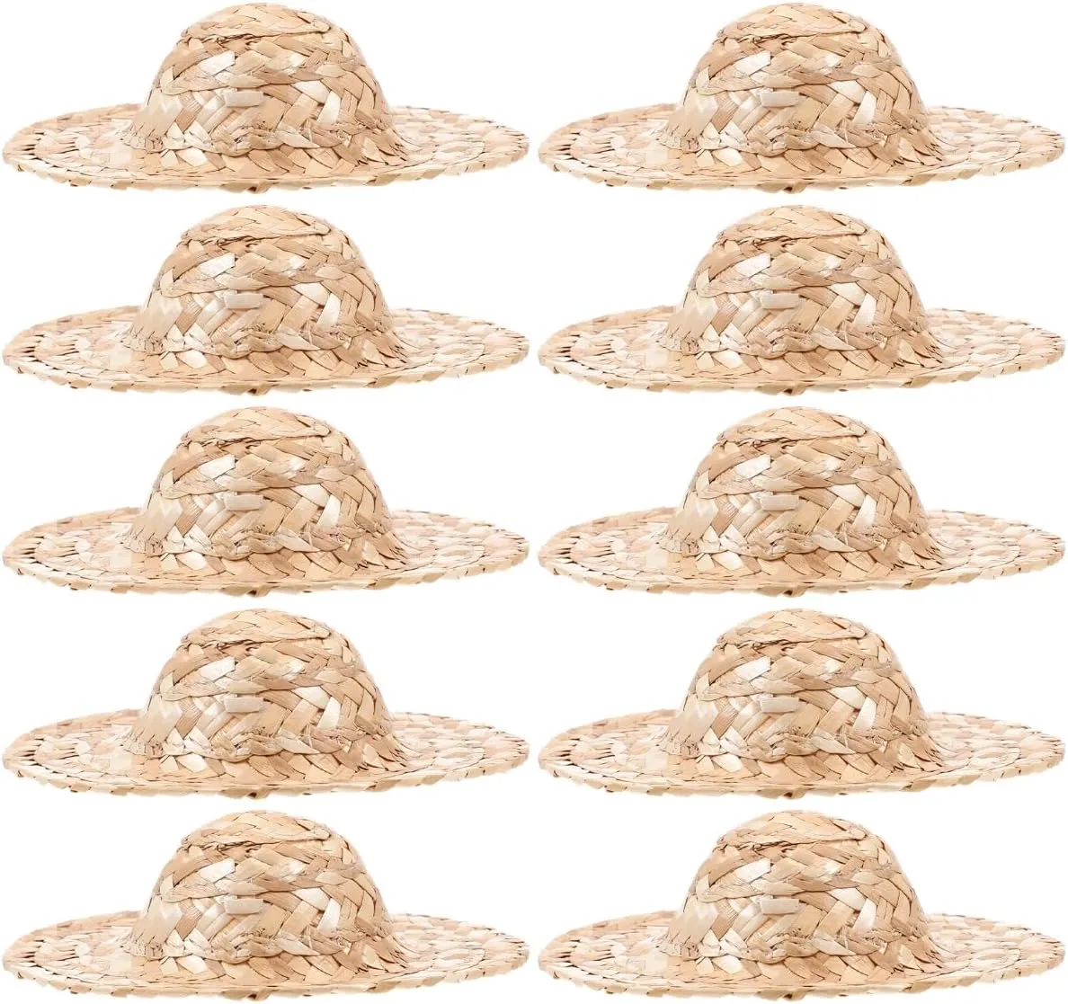 LOGOFUN 10 pcs Mini Straw Hats Handcraft Doll Straw Hat Tiny Sombrero Hats for DIY Craft Dollhouse Doll Costume Accessories - 6Inch