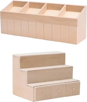 LOGOFUN 2Pcs Miniature Wooden Shelf 1:12 Scale Fruit Vegetable Rack Mini Wood Drawer Shelf Model Dollhouse Furniture Decoration Accessories