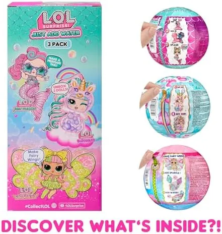 LOL Surprise Tots Just Add Water 3-Pack with 3 Make-Your-Own Fantasy Dolls and 25  Surprises to UNbox Including Mermaid, Fairy, and Unicorn Dolls and Magical Crafts – Great Gift for Kids Ages 4 