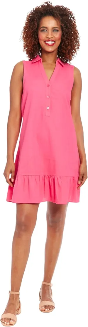 London Times Summer Ruffle line Sleeveless V-Neck Shirtdress Casual Dresses for Women