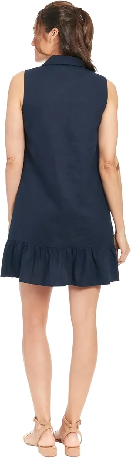 London Times Summer Ruffle line Sleeveless V-Neck Shirtdress Casual Dresses for Women
