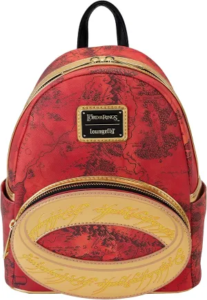 Loungefly WB Lord of The Rings The One Ring Mini Backpack | Red Map of Middle Earth Adult Fashion Bag Standard