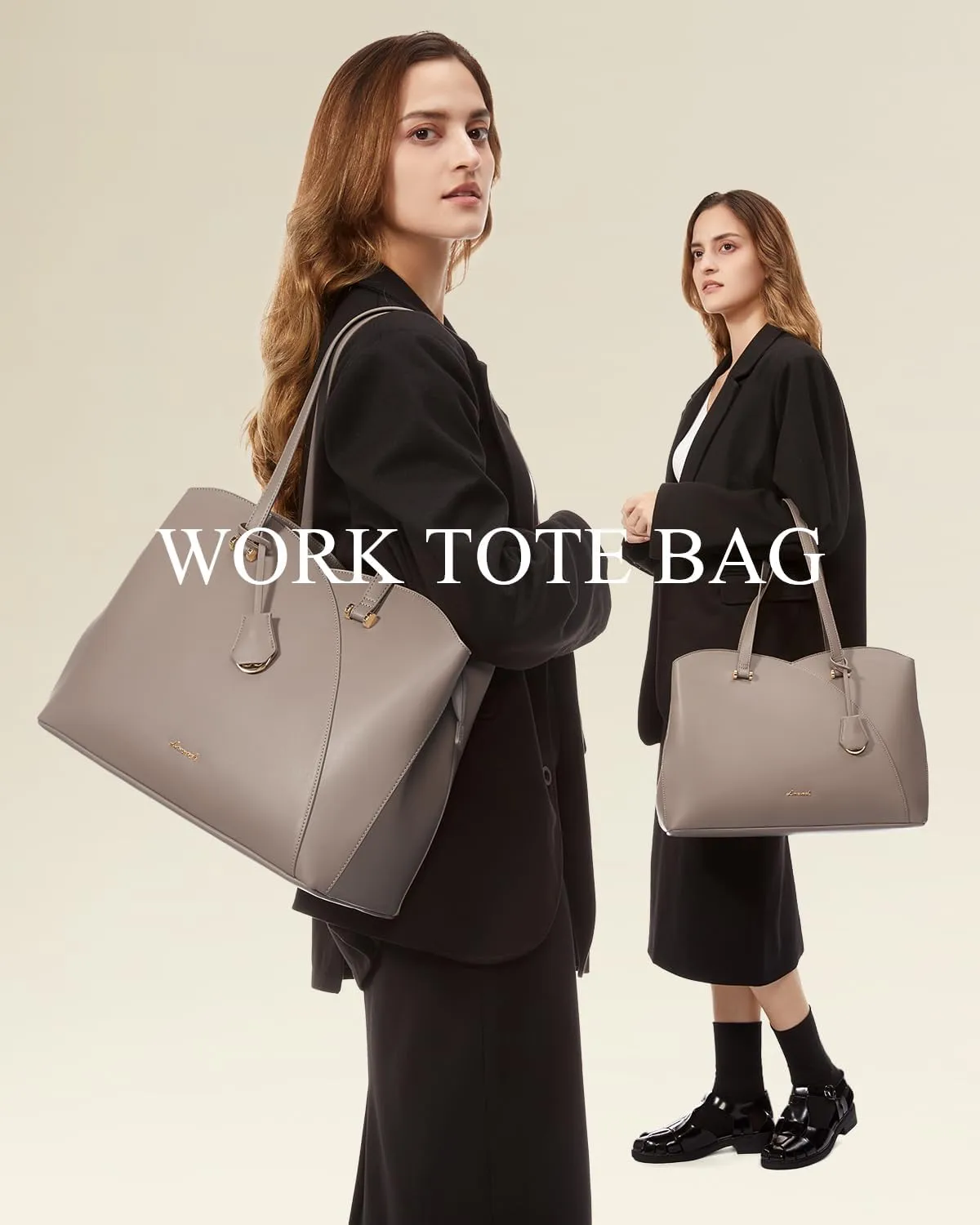 LOVEVOOK 17 Inch Laptop Tote Bag for Women, Work Bags Laptop Bag Teacher Tote Bag, Leather Computer Bag Large Purses Handbag Professional Briefcase, Taupe