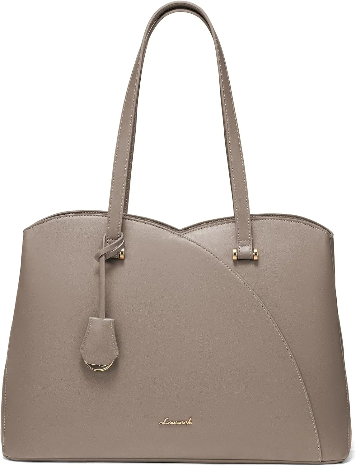 LOVEVOOK 17 Inch Laptop Tote Bag for Women, Work Bags Laptop Bag Teacher Tote Bag, Leather Computer Bag Large Purses Handbag Professional Briefcase, Taupe