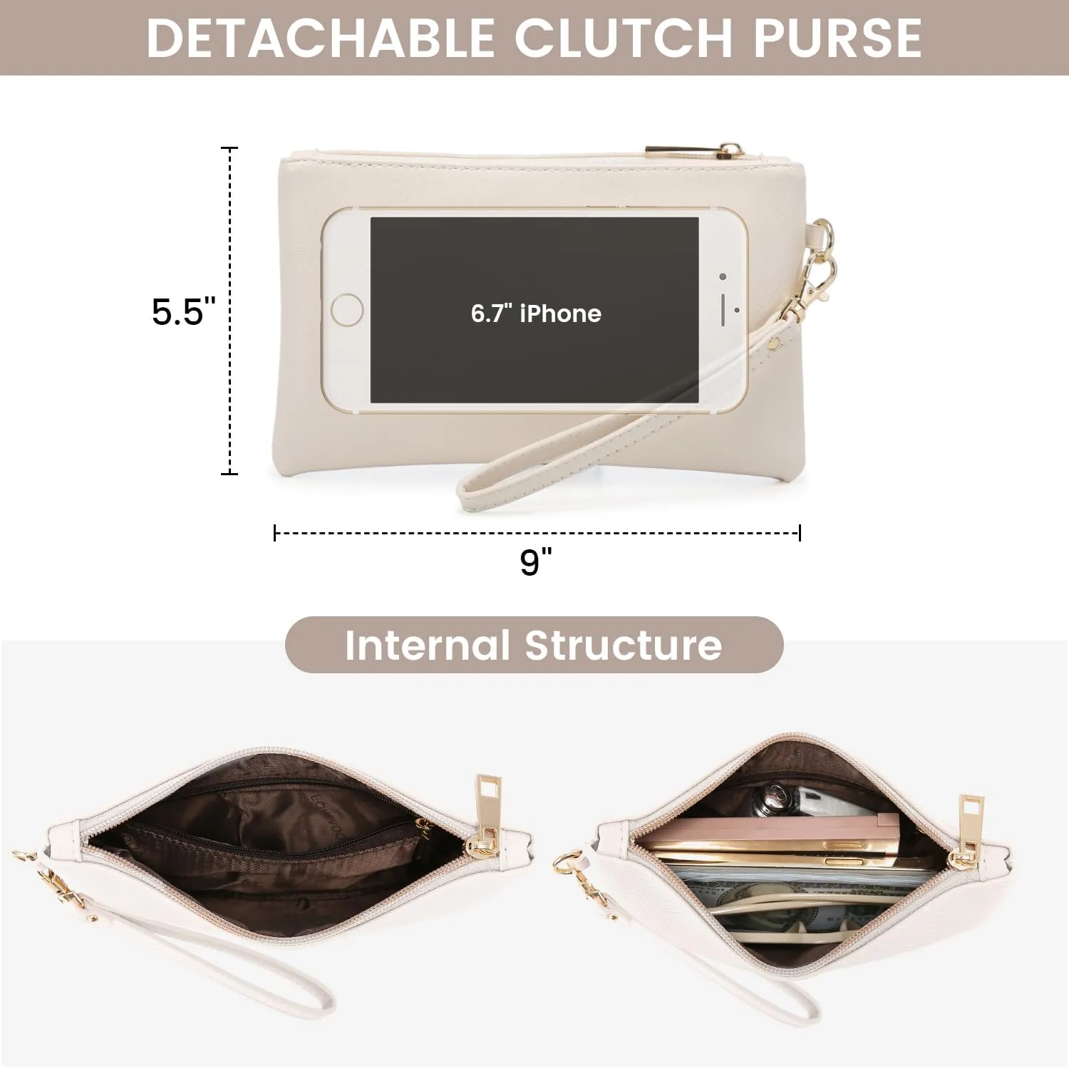 LOVEVOOK 17.3-inch Laptop Bag for Women, Large Capacity Travel Tote Bag with Clutch Purse 2PCs Set, Professional Business Computer Work Bag, Leather Shoulder Briefcase for Office Lady, Beige
