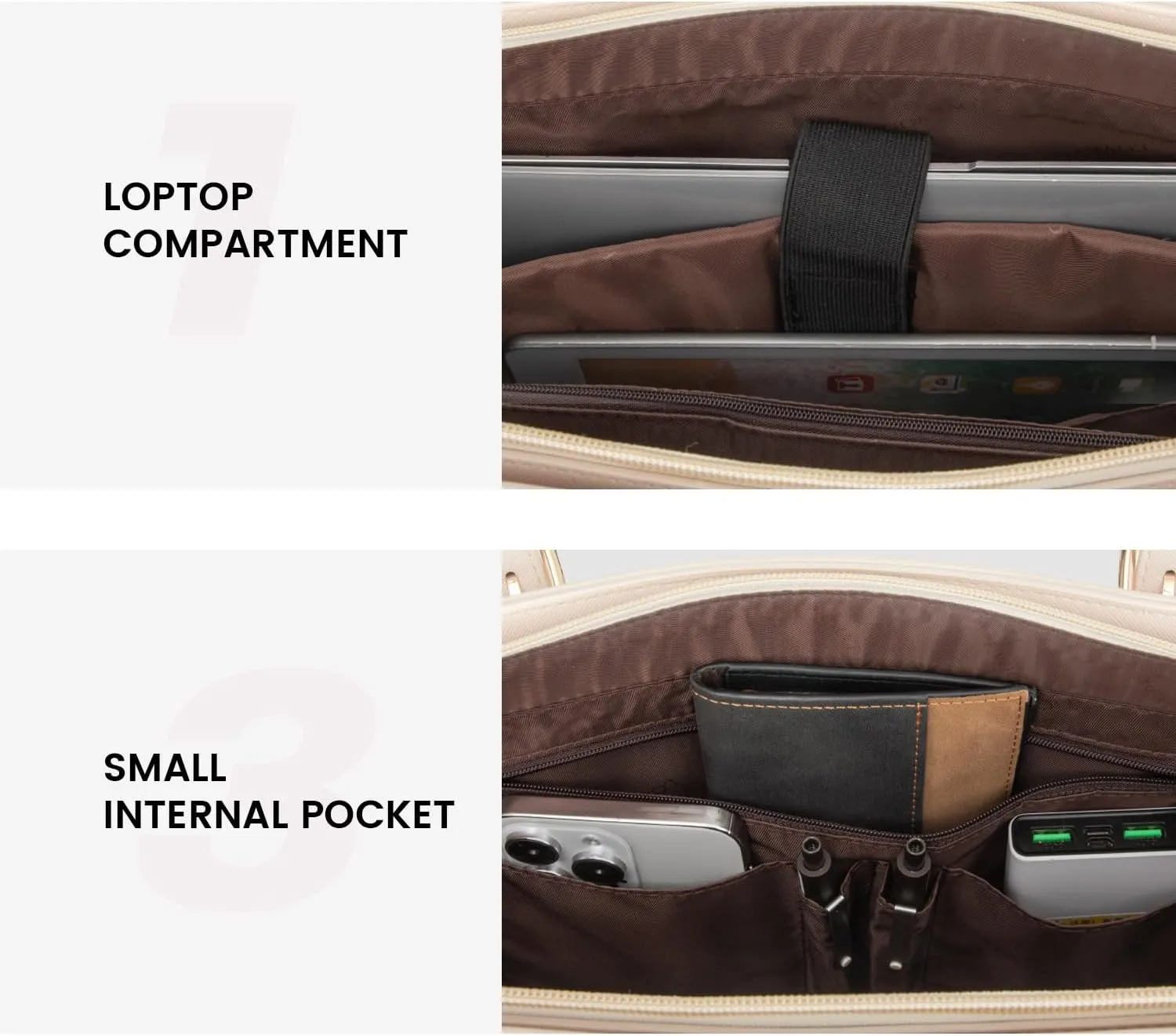 LOVEVOOK 17.3-inch Laptop Bag for Women, Large Capacity Travel Tote Bag with Clutch Purse 2PCs Set, Professional Business Computer Work Bag, Leather Shoulder Briefcase for Office Lady, Beige
