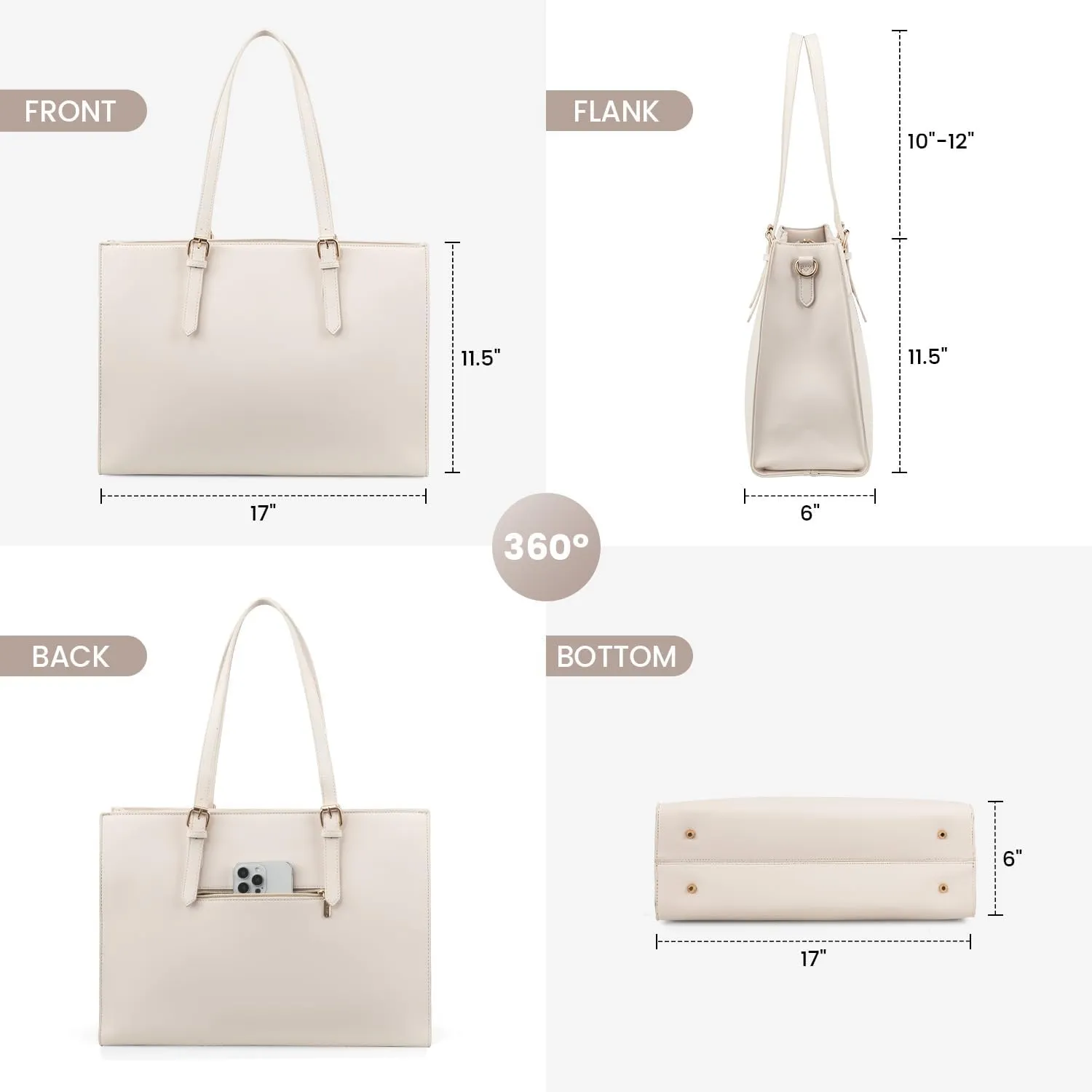 LOVEVOOK 17.3-inch Laptop Bag for Women, Large Capacity Travel Tote Bag with Clutch Purse 2PCs Set, Professional Business Computer Work Bag, Leather Shoulder Briefcase for Office Lady, Beige