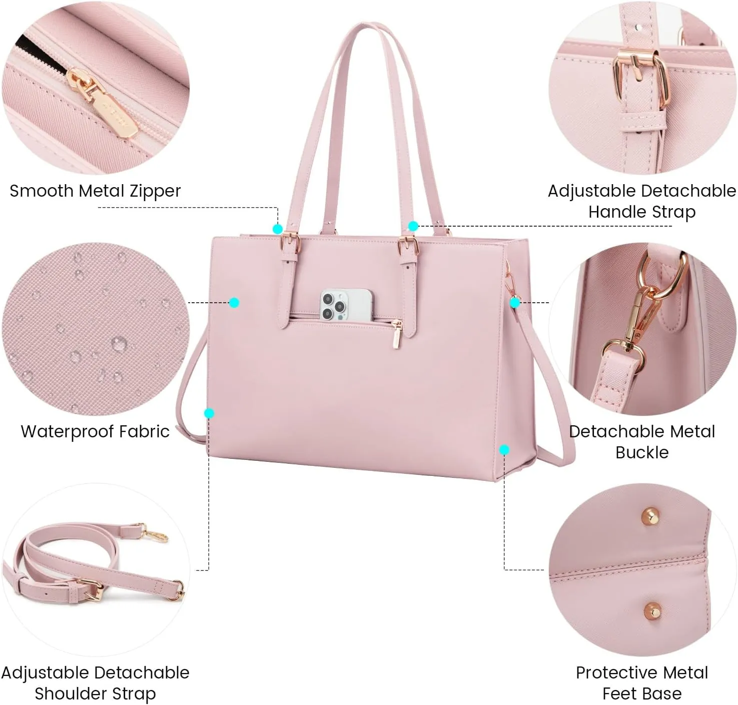 LOVEVOOK 17.3-inch Laptop Bag for Women, Large Capacity Travel Tote Bag with Clutch Purse 2PCs Set, Professional Business Computer Work Bag, Leather Shoulder Briefcase for Office Lady, Brown