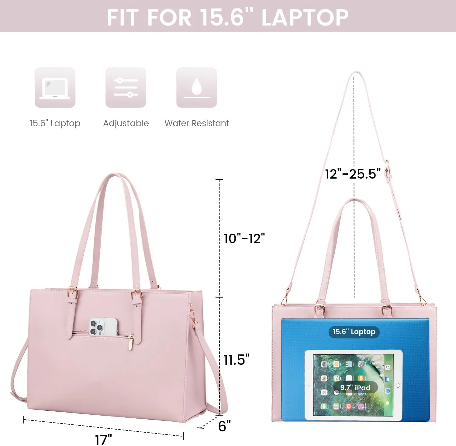 LOVEVOOK 17.3-inch Laptop Bag for Women, Large Capacity Travel Tote Bag with Clutch Purse 2PCs Set, Professional Business Computer Work Bag, Leather Shoulder Briefcase for Office Lady, Brown