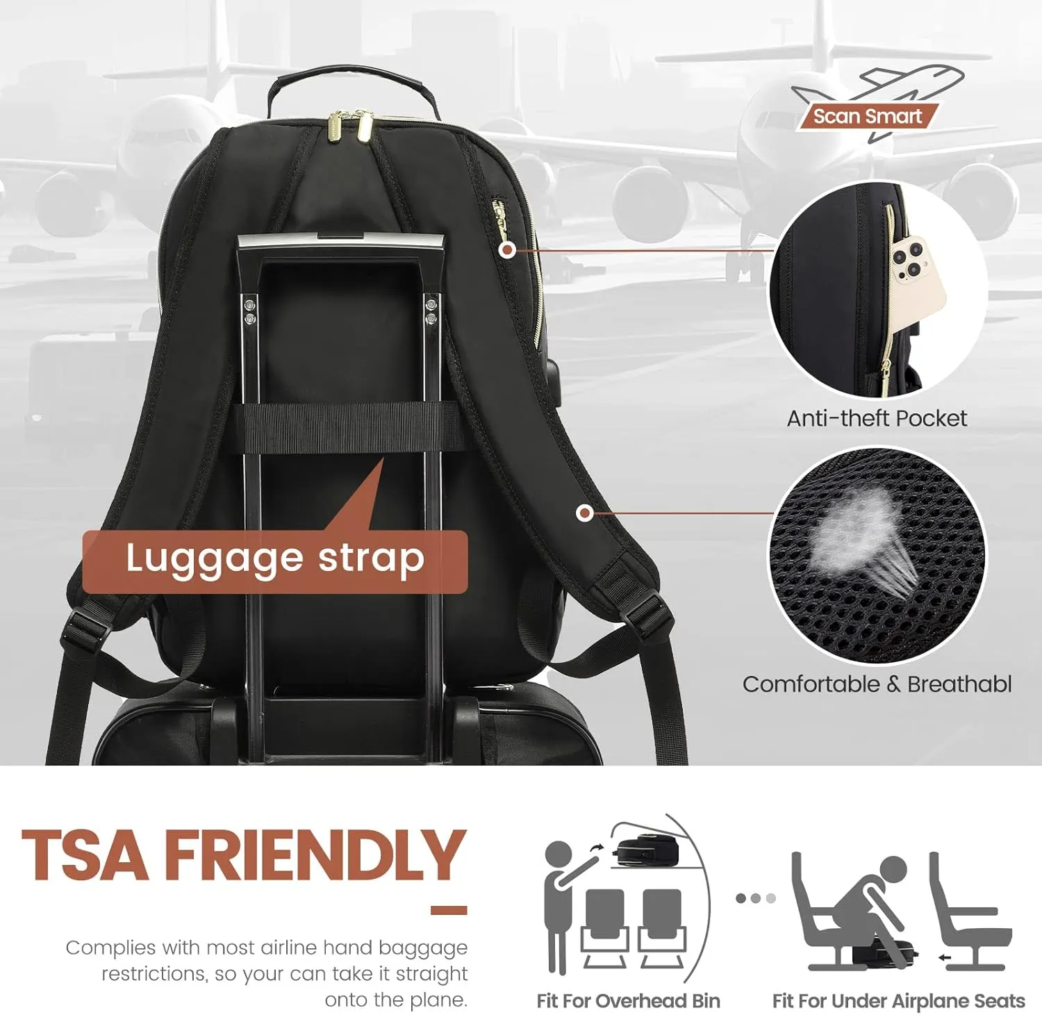 LOVEVOOK Laptop Backpack for Women 15.6 inch,Cute Womens Travel Backpack Purse,Professional Laptop Computer Bag,Waterproof Work Business College Teacher Bags Carry on Backpack with USB Port,Black