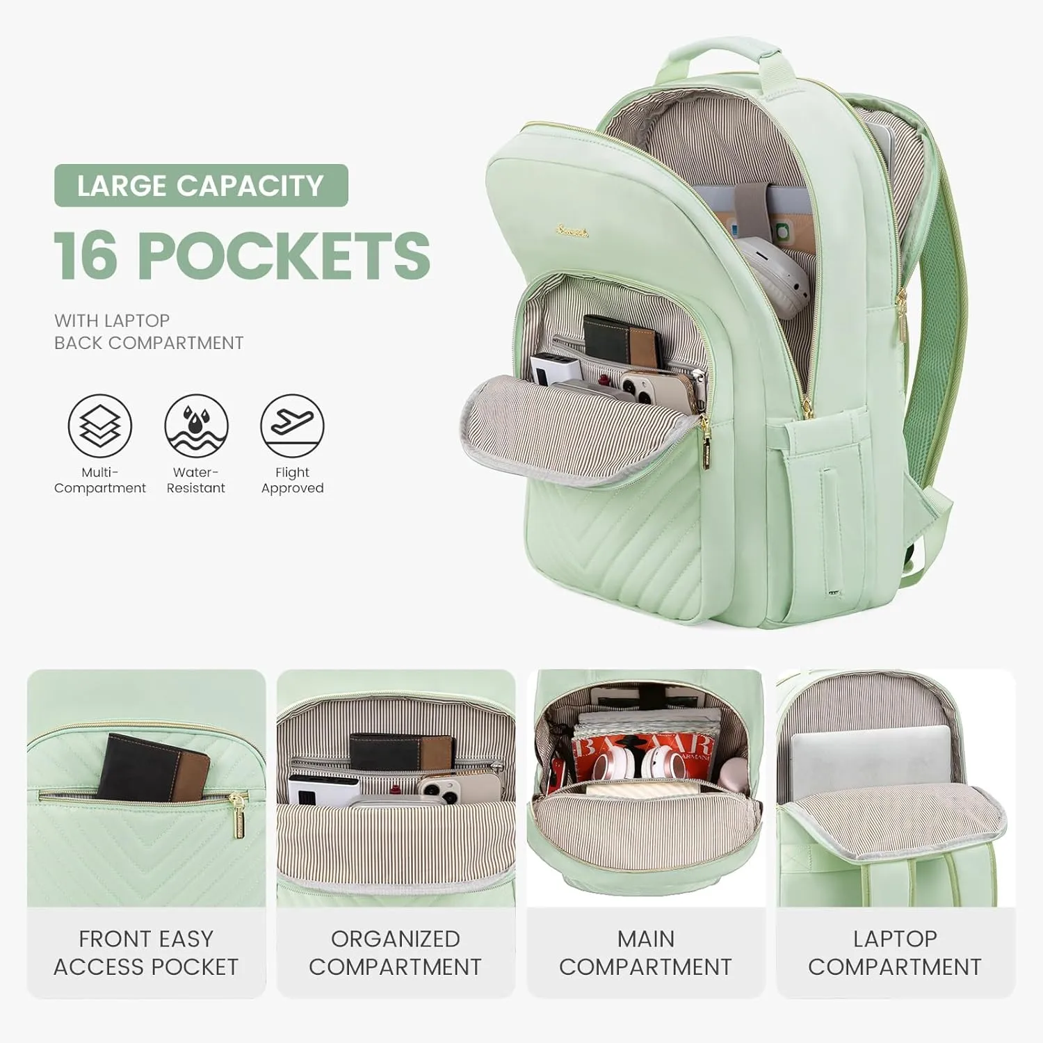 LOVEVOOK Laptop Backpack for Women 15.6 inch,Cute Womens Travel Backpack Purse,Professional Laptop Computer Bag,Waterproof Work Business College Teacher Bags Carry on Backpack with USB Port,Cyan Green