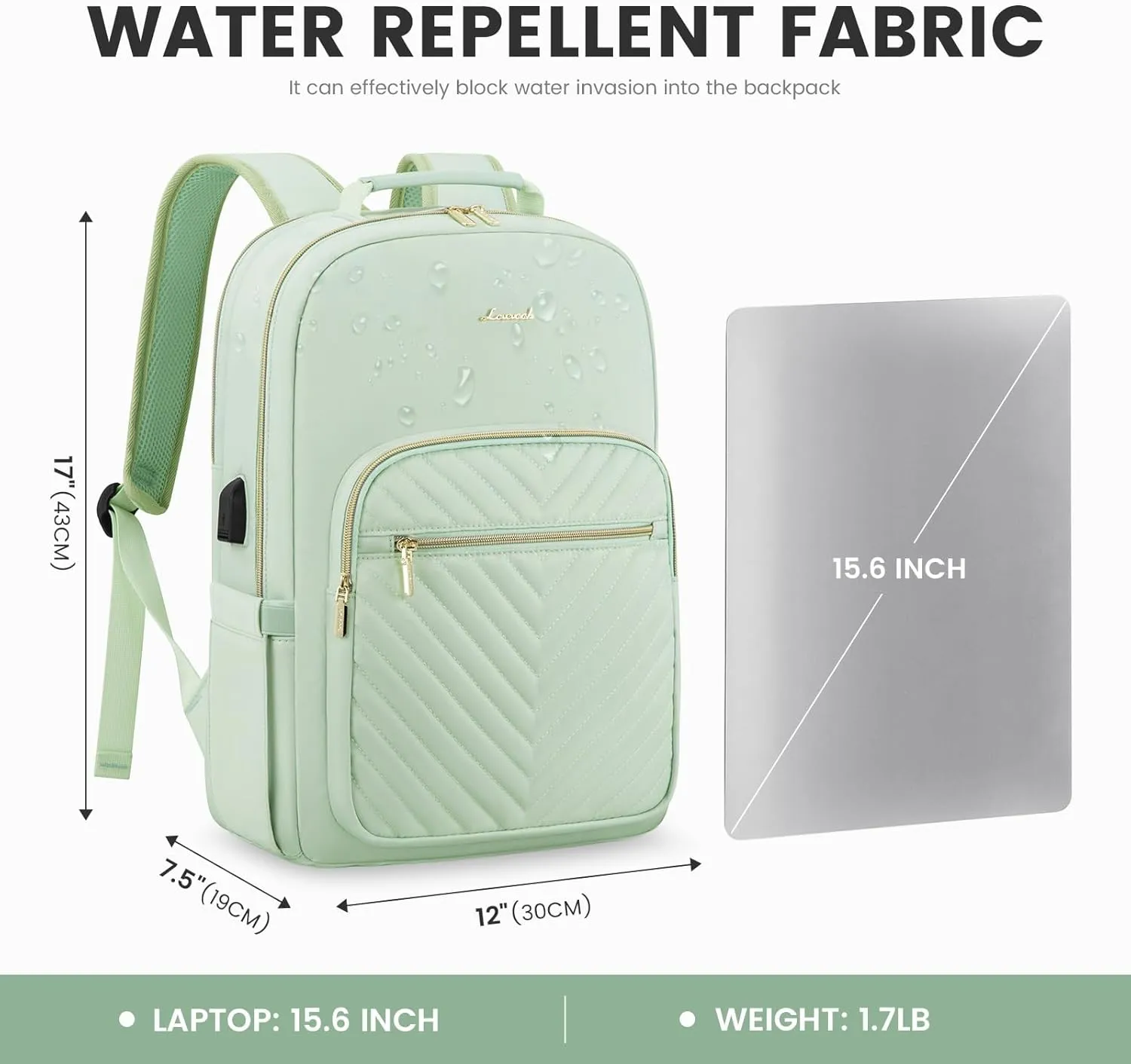 LOVEVOOK Laptop Backpack for Women 15.6 inch,Cute Womens Travel Backpack Purse,Professional Laptop Computer Bag,Waterproof Work Business College Teacher Bags Carry on Backpack with USB Port,Cyan Green