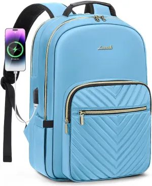 LOVEVOOK Laptop Backpack for Women 17.3 inch,Cute Womens Travel Backpack Purse,Professional Laptop Computer Bag,Waterproof Work Business College Teacher Bags Carry on Backpack with USB Port,Angel Blue