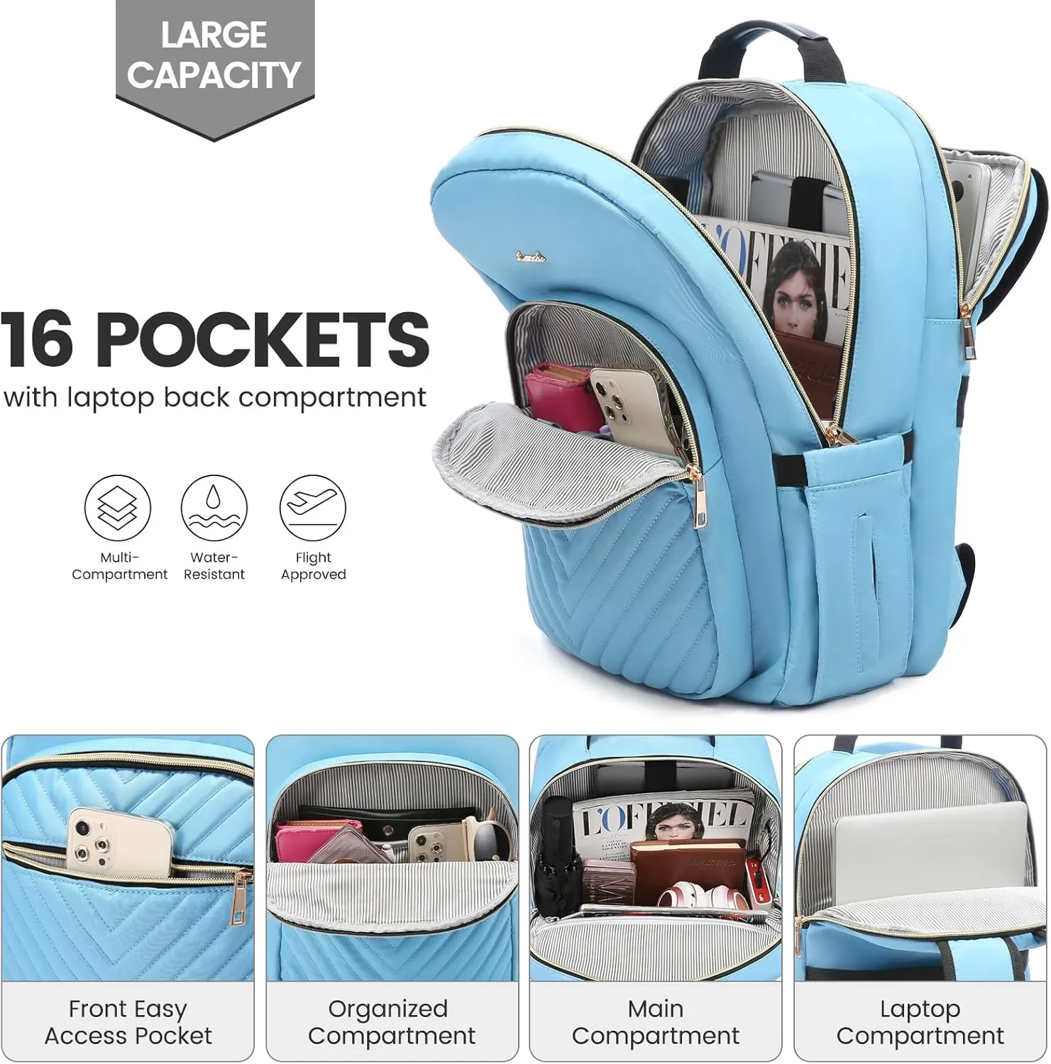 LOVEVOOK Laptop Backpack for Women 17.3 inch,Cute Womens Travel Backpack Purse,Professional Laptop Computer Bag,Waterproof Work Business College Teacher Bags Carry on Backpack with USB Port,Angel Blue