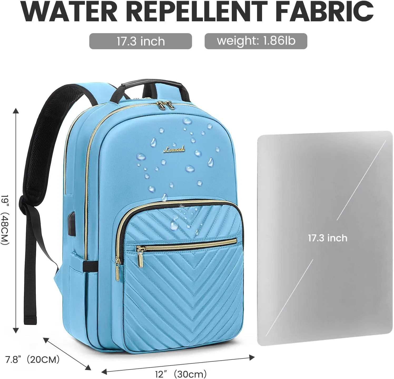 LOVEVOOK Laptop Backpack for Women 17.3 inch,Cute Womens Travel Backpack Purse,Professional Laptop Computer Bag,Waterproof Work Business College Teacher Bags Carry on Backpack with USB Port,Angel Blue
