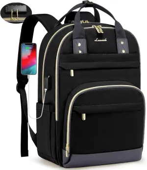 LOVEVOOK Laptop Backpack for Women, Unisex Travel Anti-theft Bag, Business Work Computer Backpacks Purse for Men, Casual Hiking Daypack with Lock, 15.6 Inch, Black-Grey