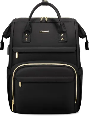 LOVEVOOK Laptop Backpack for Women,18 Inch Professional Womens Travel Backpack Purse Computer Laptop Bag Nurse Teacher Backpack,Waterproof College Work Bags Carry on Back Pack with USB Port,Black