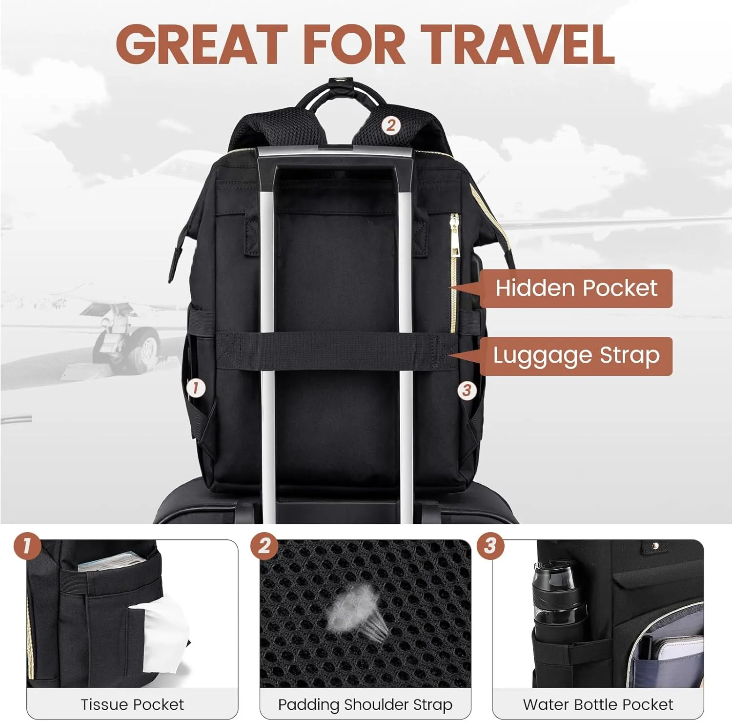 LOVEVOOK Laptop Backpack for Women,18 Inch Professional Womens Travel Backpack Purse Computer Laptop Bag Nurse Teacher Backpack,Waterproof College Work Bags Carry on Back Pack with USB Port,Black