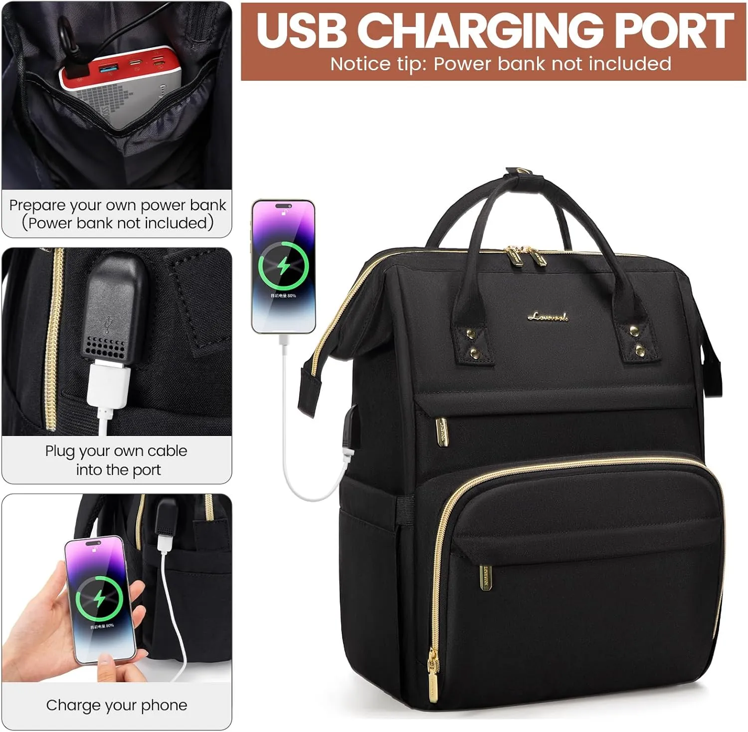 LOVEVOOK Laptop Backpack for Women,18 Inch Professional Womens Travel Backpack Purse Computer Laptop Bag Nurse Teacher Backpack,Waterproof College Work Bags Carry on Back Pack with USB Port,Black