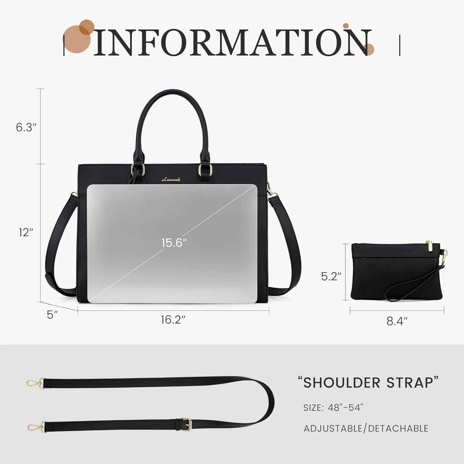 LOVEVOOK Laptop Bag for Women, 15.6 inch Laptop Tote Computer Briefcase for Work Large Waterproof Handbag Professional Shoulder Bag for Women Business Office, Black