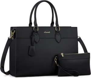 LOVEVOOK Laptop Bag for Women, 15.6 inch Laptop Tote Computer Briefcase for Work Large Waterproof Handbag Professional Shoulder Bag for Women Business Office, Black