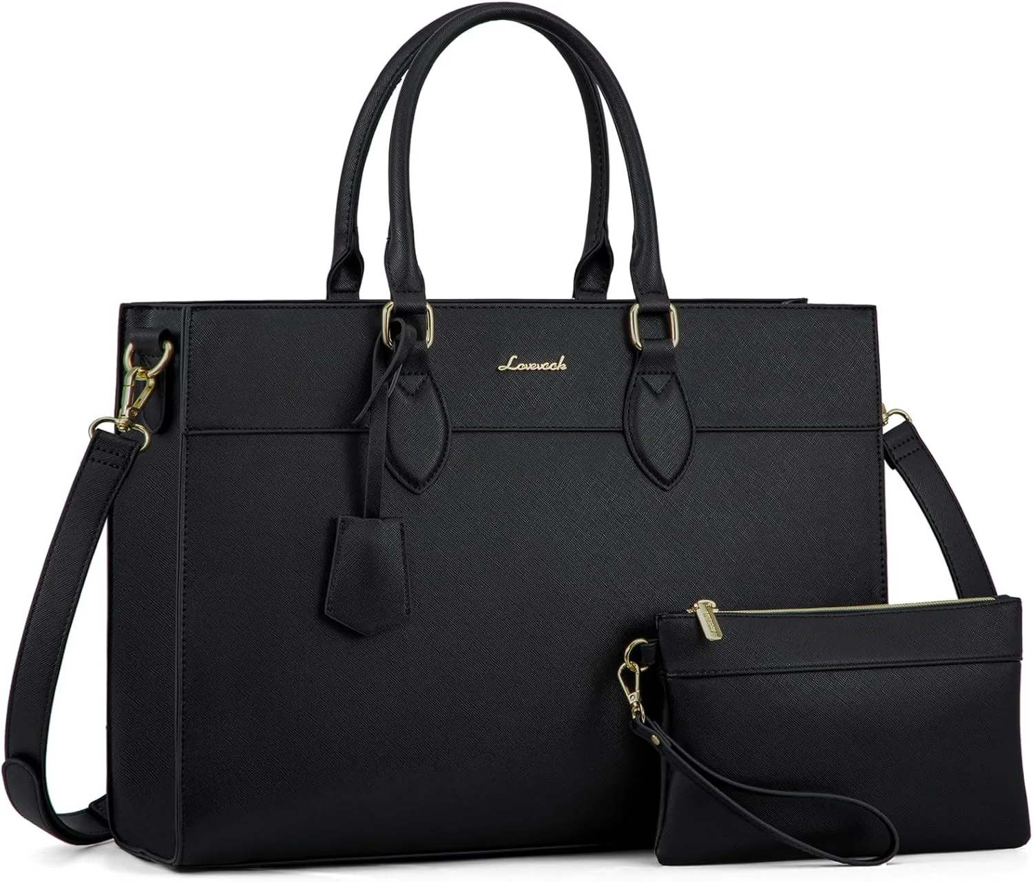 LOVEVOOK Laptop Bag for Women, 15.6 inch Laptop Tote Computer Briefcase for Work Large Waterproof Handbag Professional Shoulder Bag for Women Business Office, Black
