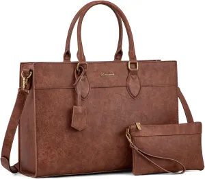 LOVEVOOK Laptop Bag for Women, 15.6 inch Laptop Tote Work Bag Purse, Large Waterproof Leather Computer Briefcase for Office, Reddish Brown