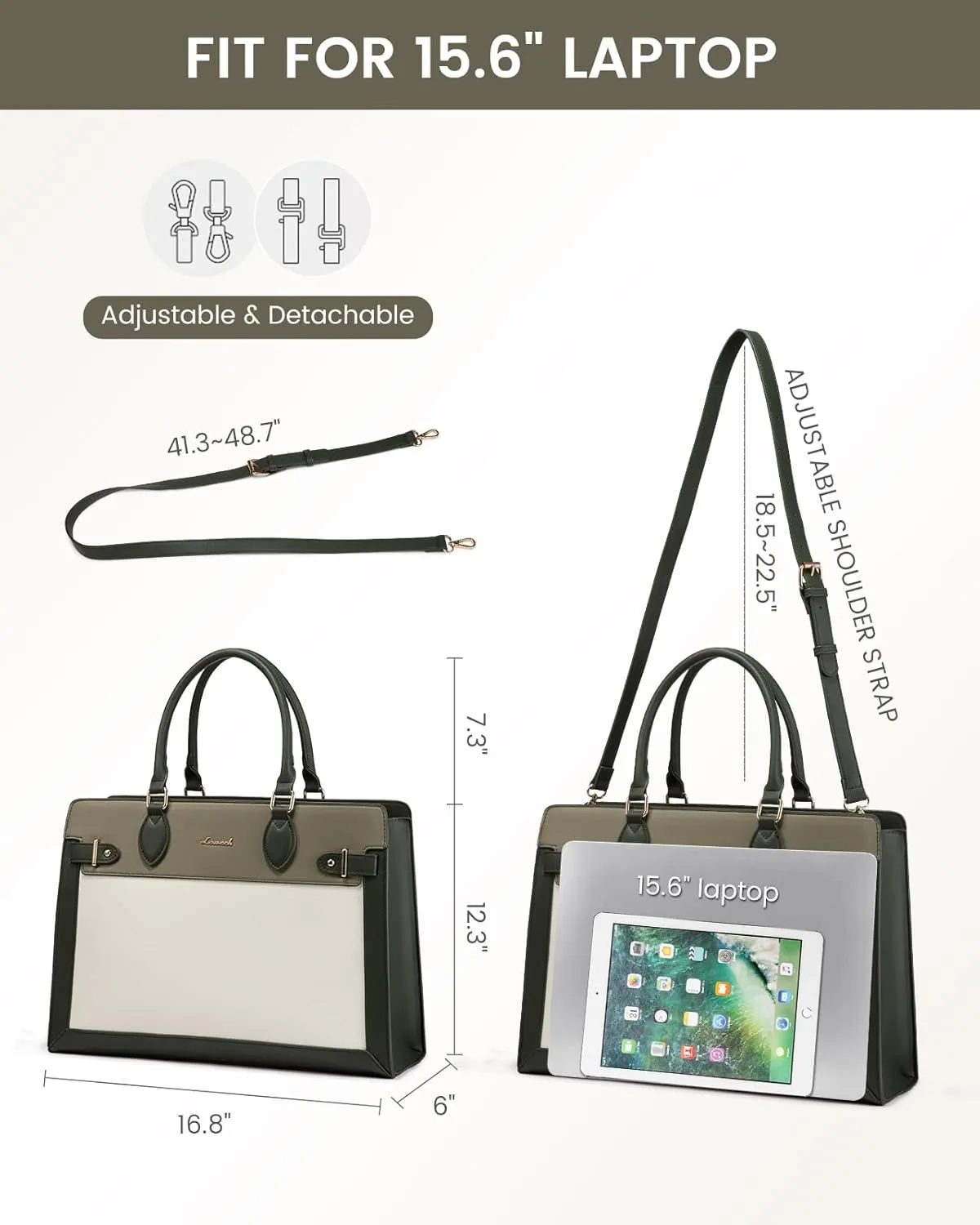 LOVEVOOK Laptop Bag for Women, 15.6 Inch Large PU Leather Tote Bag, Professional Teacher Work Bag, Waterproof Business Computer Briefcase, Shoulder Tote Purse for Office