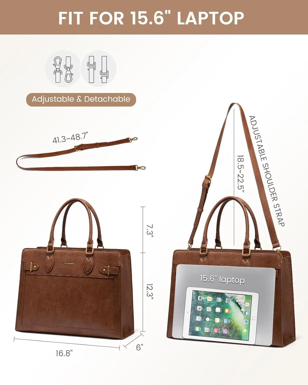 LOVEVOOK Laptop Bag for Women, 15.6 Inch Large PU Leather Tote Bag, Professional Teacher Work Bag, Waterproof Business Computer Briefcase, Shoulder Tote Purse for Office