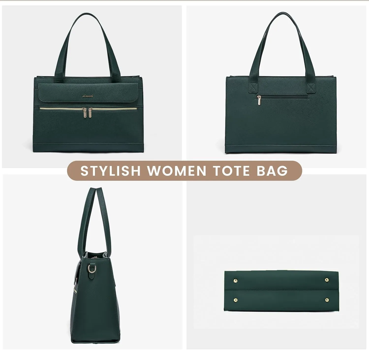 LOVEVOOK Laptop Bag for Women 15.6 Inch Tote Work Professional Leather Computer Briefcase Waterproof Handbag Shoulder Large Capacity Business Teacher Office Crossbody Purse, 131# Dark Green