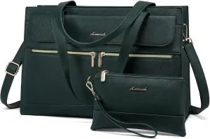 LOVEVOOK Laptop Bag for Women 15.6 Inch Tote Work Professional Leather Computer Briefcase Waterproof Handbag Shoulder Large Capacity Business Teacher Office Crossbody Purse, 131# Dark Green