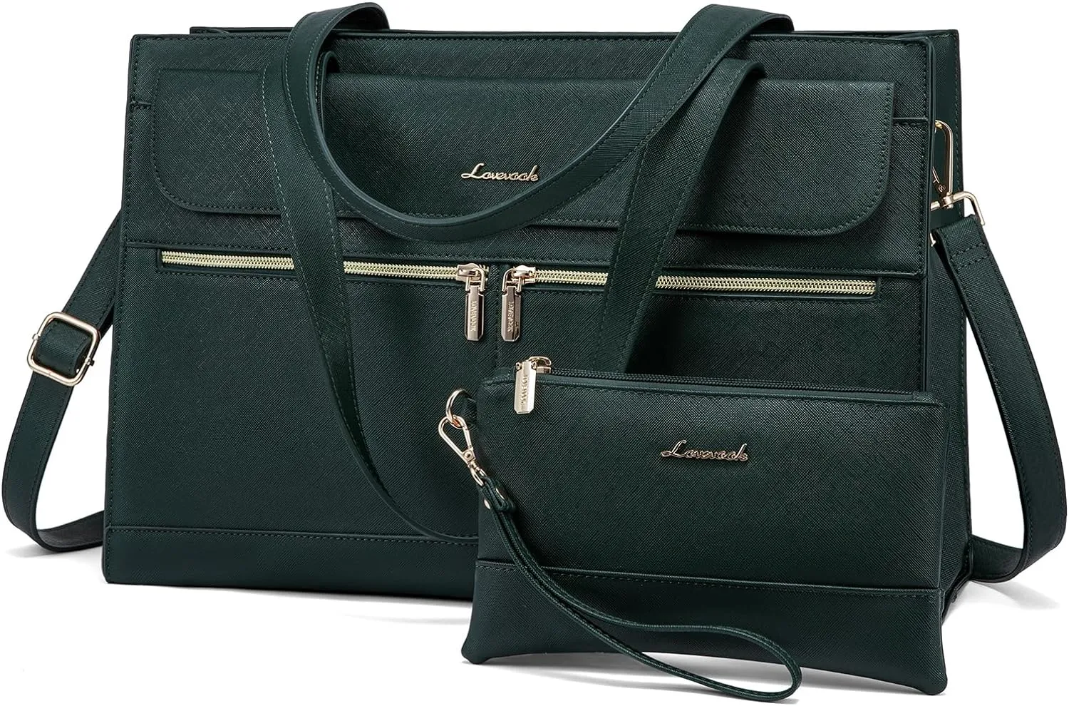 LOVEVOOK Laptop Bag for Women 15.6 Inch Tote Work Professional Leather Computer Briefcase Waterproof Handbag Shoulder Large Capacity Business Teacher Office Crossbody Purse, 131# Dark Green
